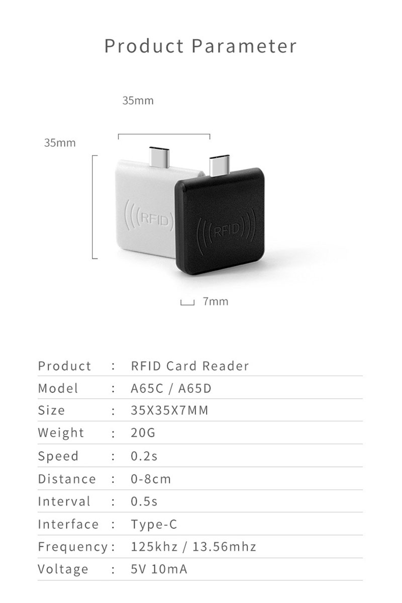 Sagedus 13,56 MHz Android-telefoni mikrokiibi RFID-lugeja 11