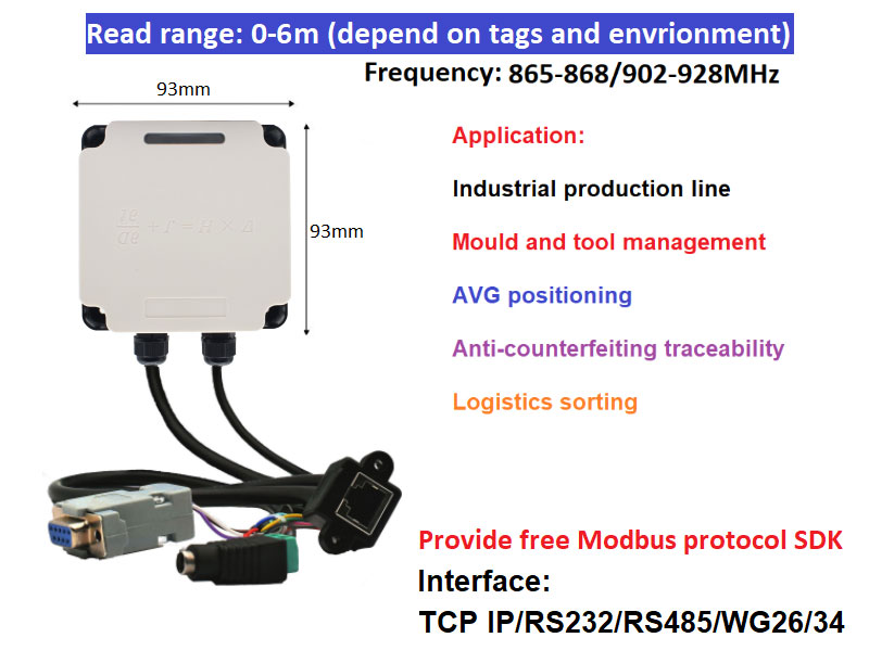 RFID tööstuslik lugeja Modbus-ühendusega PLC UHF RFID 915M kõik-ühes tootmisliini haldus 8